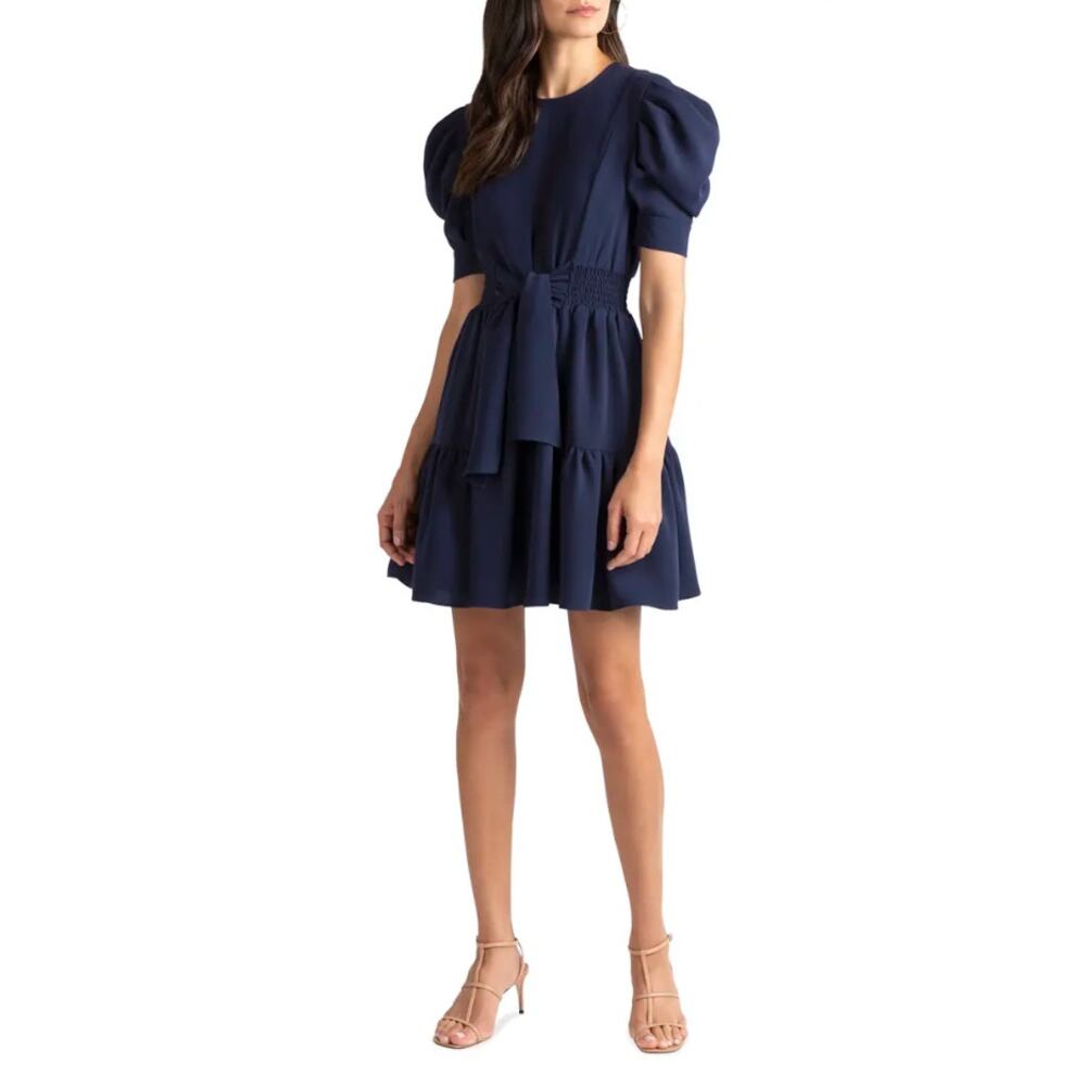 Shoshanna Navy Puff Sleeve Mini Dress